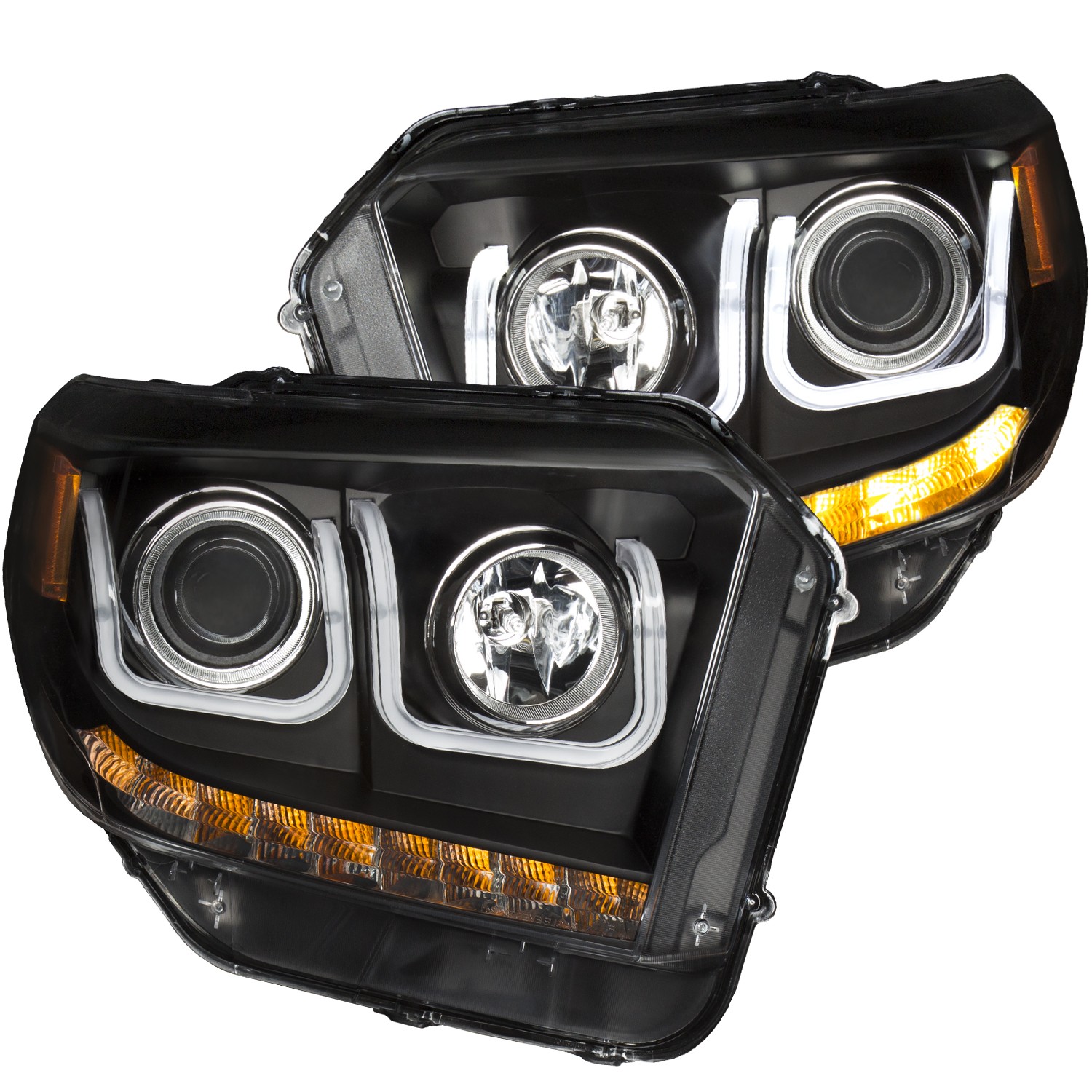 Anzo Projector Headlights U-Bar Black Clear w/ Halogen DRL's - 14-18