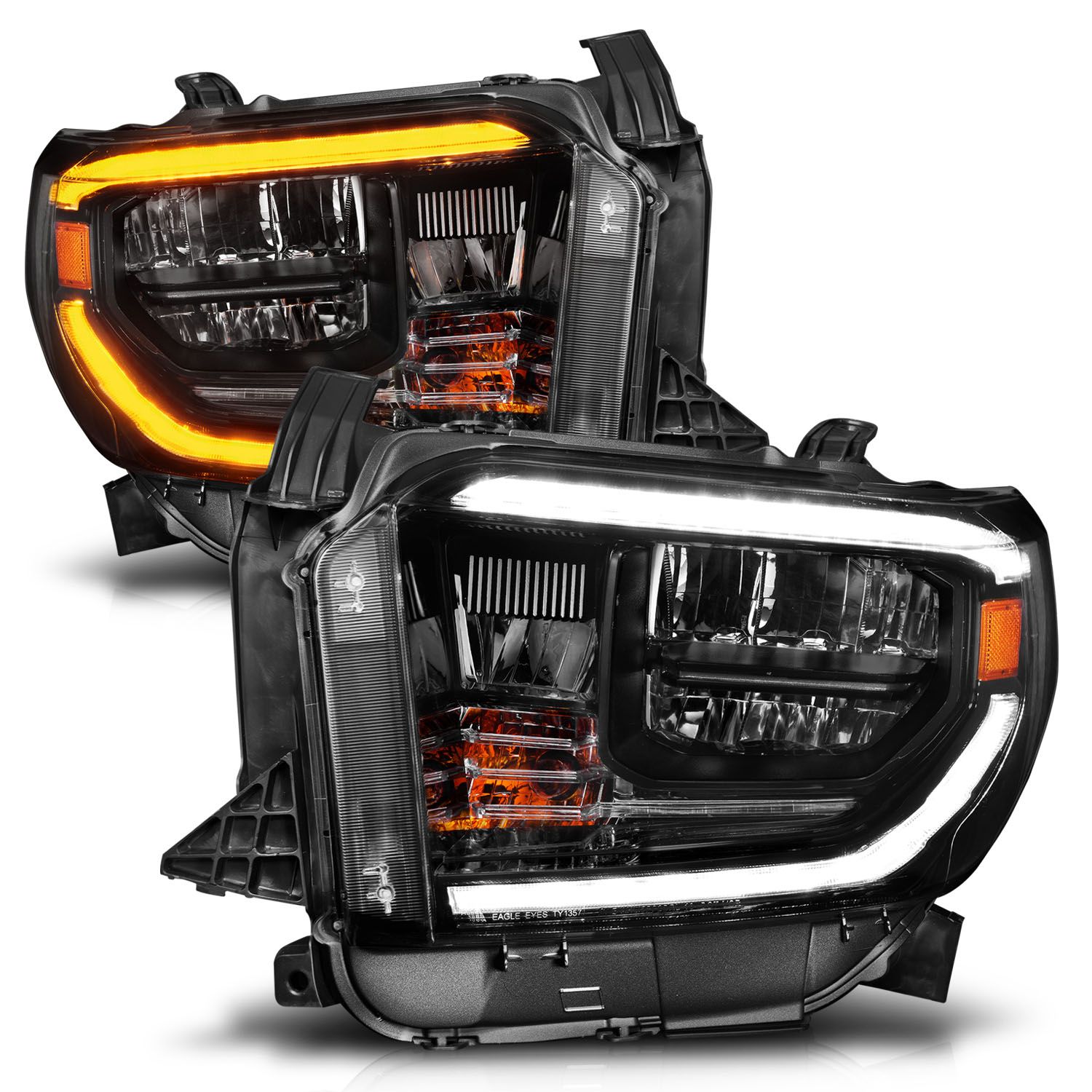 Anzo LED Crystal Switchback Plank Style Headlights Black (Led High/Low Beam) (For Oem Halogen Model W/ Halogen DRL); 2014-2017 Tundra - Click Image to Close