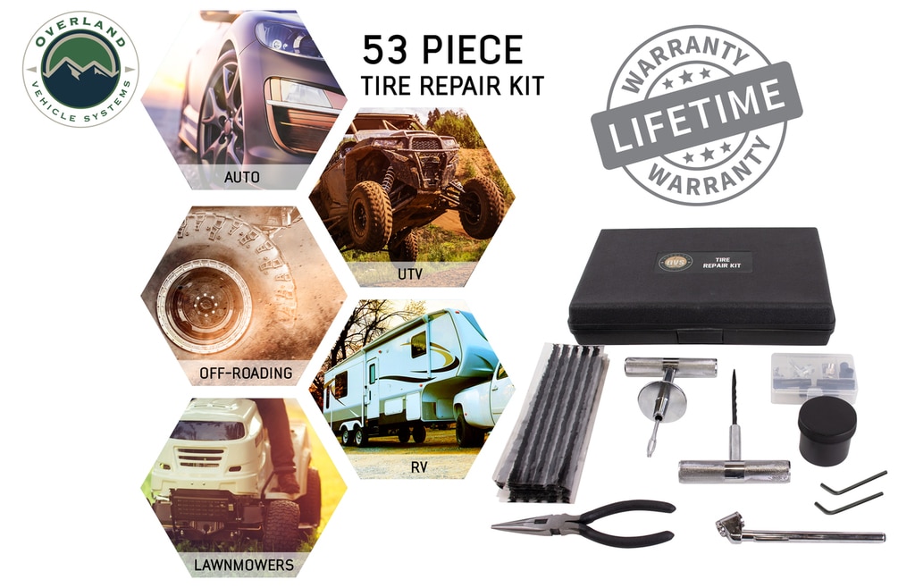 Overland Vehicle Systems Tire Plug Repair Kit 53 Piece Off Road Grade Truck, Jeep Off Road, RV, Trailers