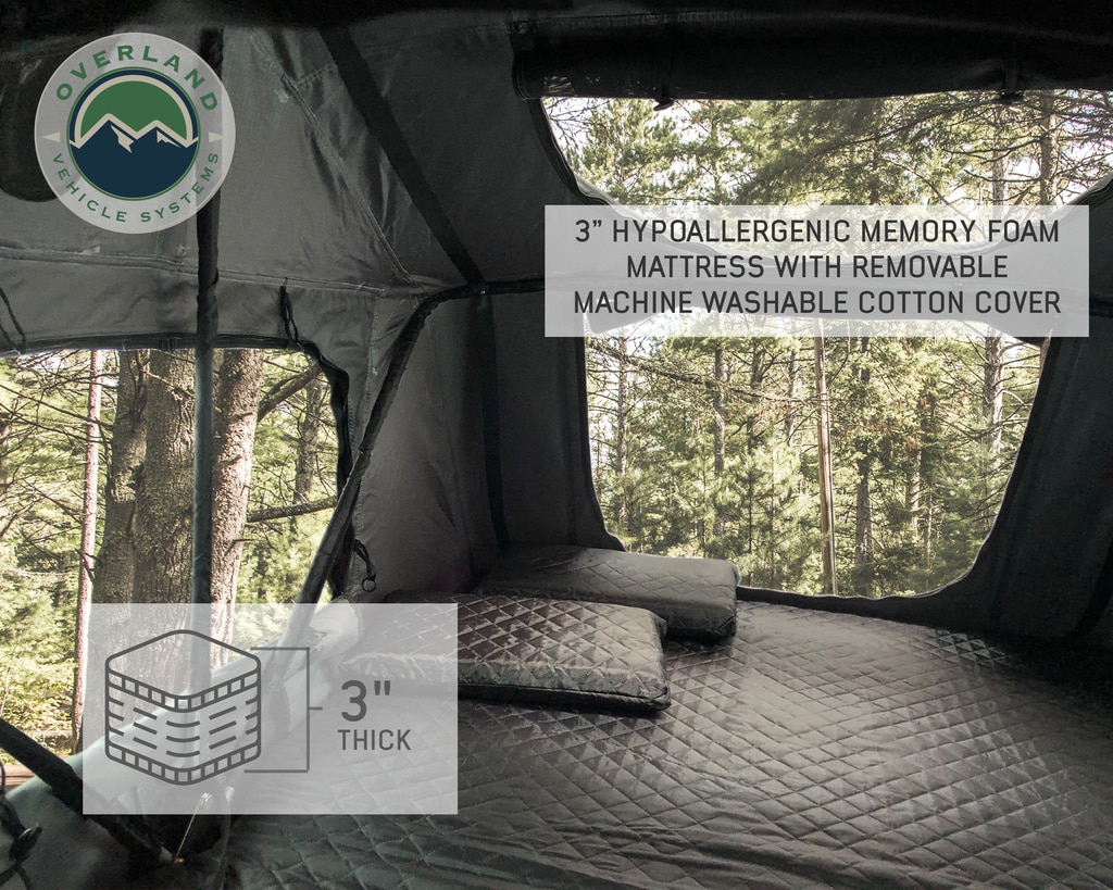 Overland Vehicle Systems Roof Top Tent 2 Person Extended Roof Top Tent Dark Gray Base With Green Rain Fly With Bonus Pack Nomadic - Click Image to Close