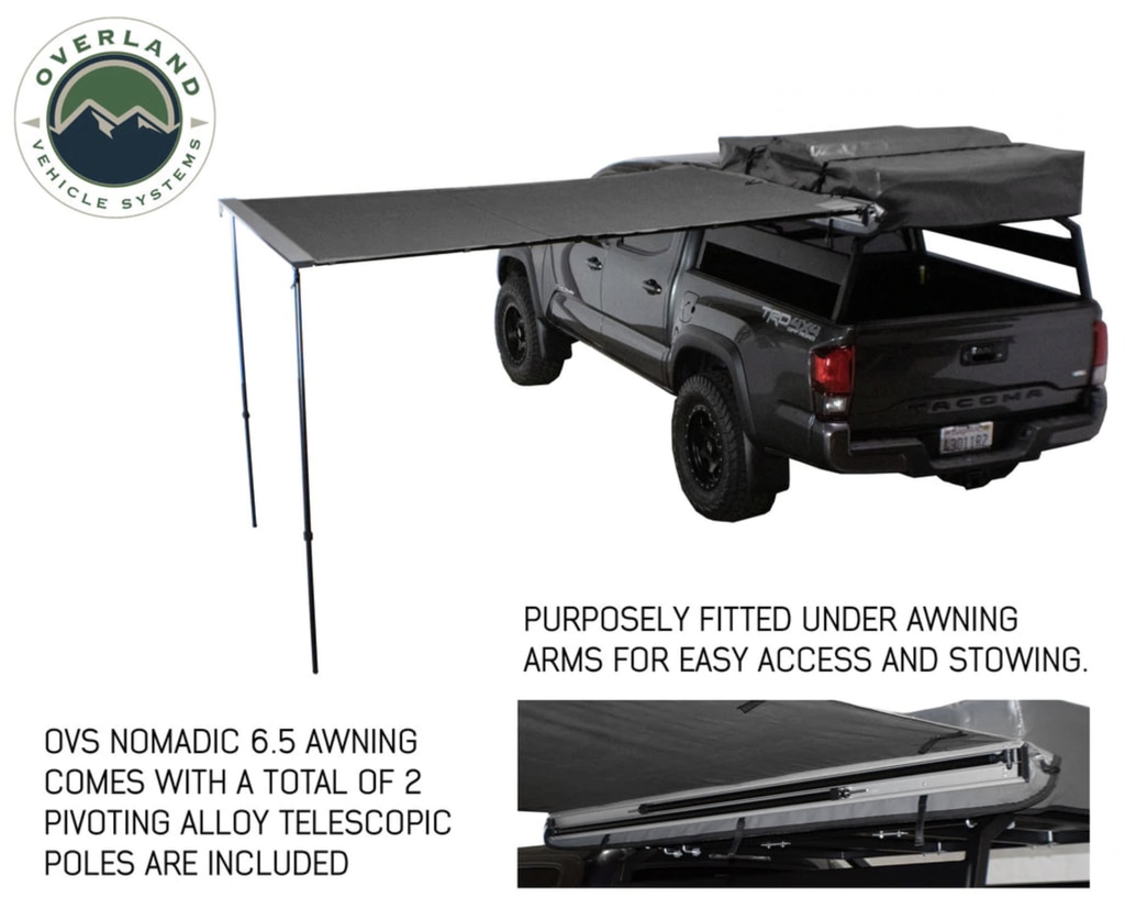 Overland Vehicle Systems Awning 2.0-6.5 Foot With Black Cover Universal Nomadic