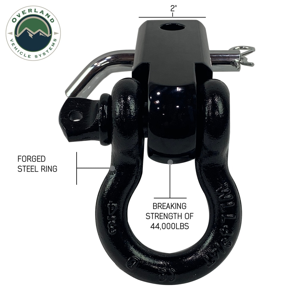 Overland Vehicle Systems Receiver Mount Recovery Shackle 3/4 Inch 4.75 Ton With Dual Hole Black Universal