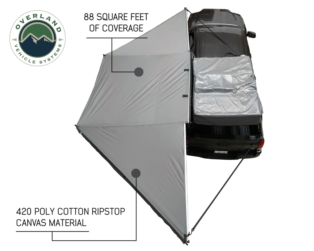 Overland Vehicle Systems Awning Tent 270 Degree Passenger Side Dark Gray Cover With Black Cover Nomadic