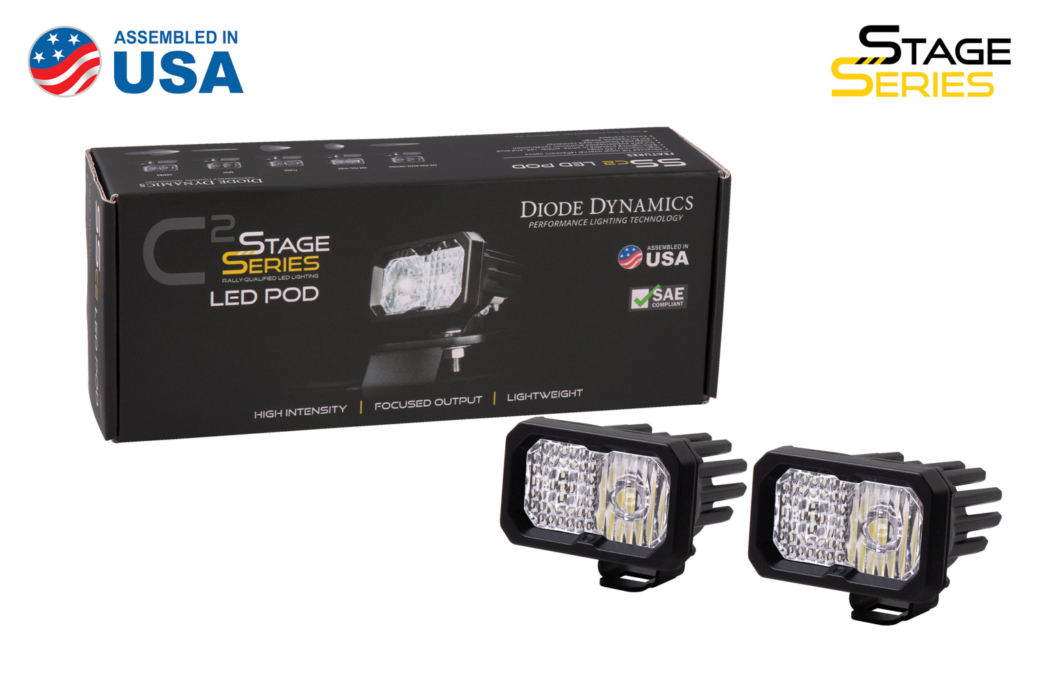 Diode Dynamics Stage Series 2 Inch LED Pod, Sport White Flood Standard BBL Pair