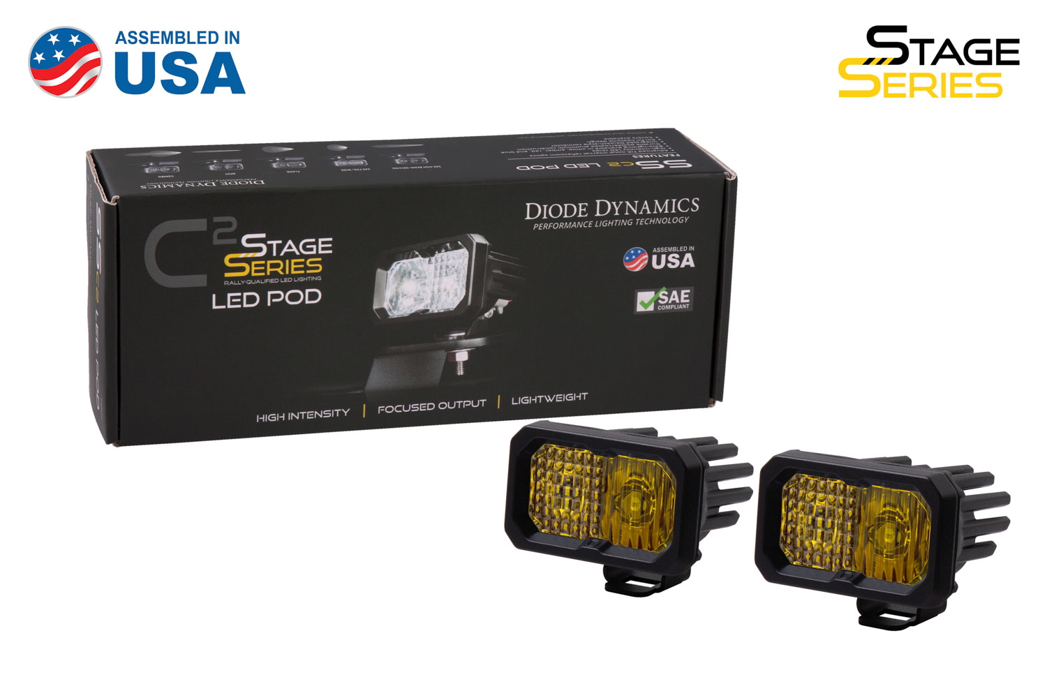 Diode Dynamics Stage Series 2 Inch LED Pod, Pro Yellow Fog Standard ABL Pair