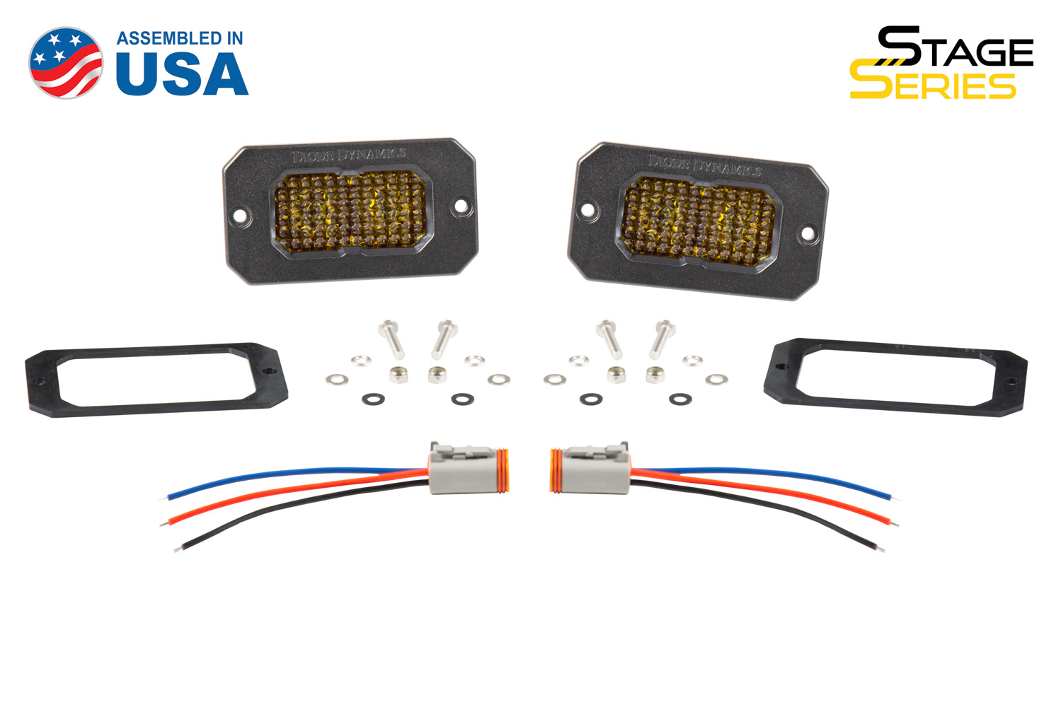 Diode Dynamics Stage Series 2 Inch LED Pod, Sport Yellow Fog Flush ABL Pair
