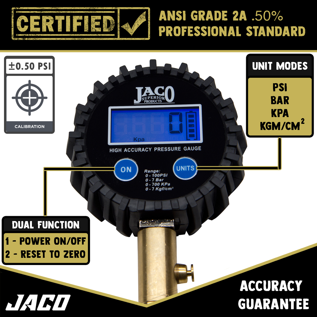 JACO Elite Tire Pressure Gauge 100 PSI 
