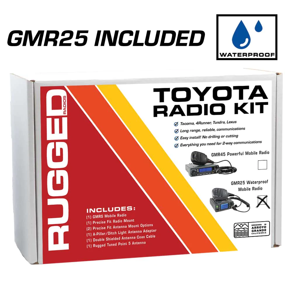 Rugged Radios TK3 Toyota Radio Kit - with GMR25 Waterproof Mobile Radio for Tacoma - 4Runner - Tundra - Lexus
